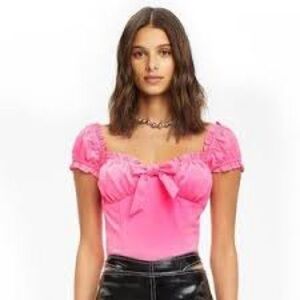 I.AM.GIA Naomi Ruffle Bustier Pink Crop Top, Size S